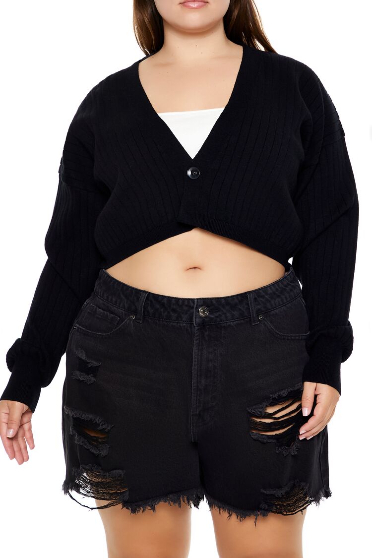 Plus Size Cropped Cardigan Sweater