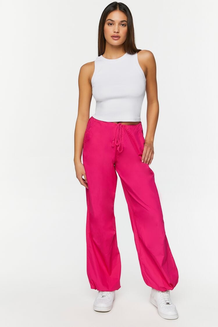 Utility Pants - Low Rise Parachute Pants in Candy Pink