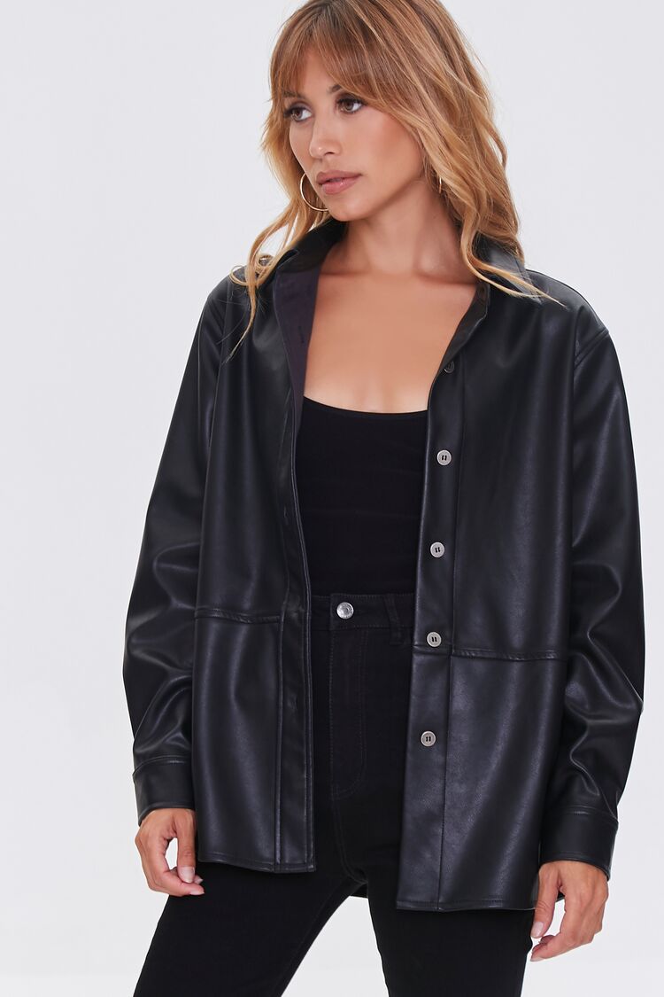 Faux Leather Drop-Sleeve Jacket