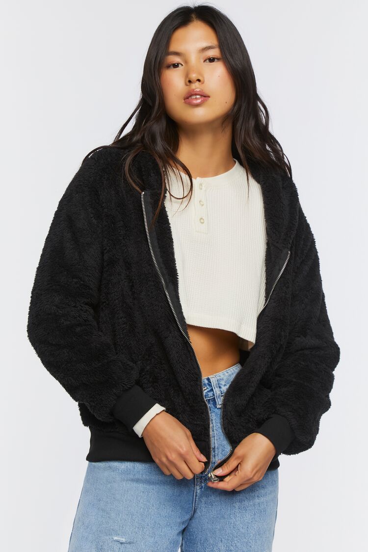 Faux Shearling Zip-Up Hoodie