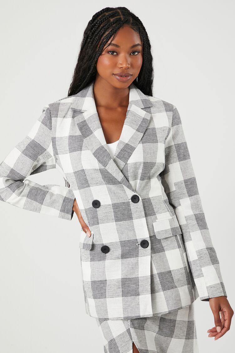 Double-Breasted Plaid Blazer