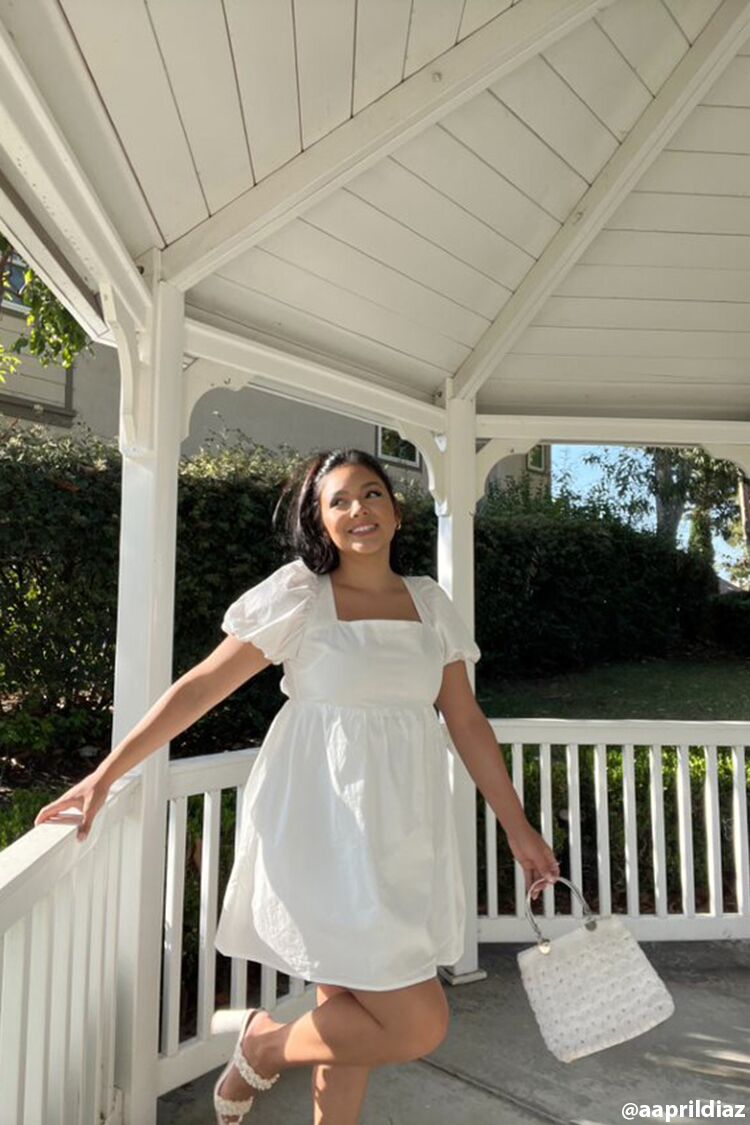 puff sleeve white dress