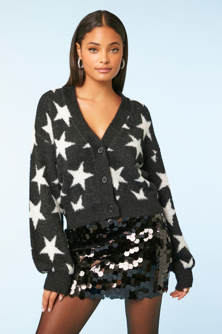 New POL lightweight sold Cardigan with star print