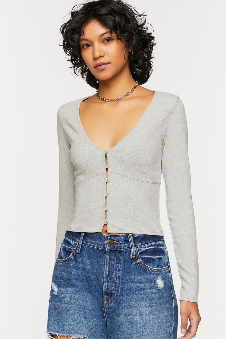 V Neck Button Front Crop Top Forever 21