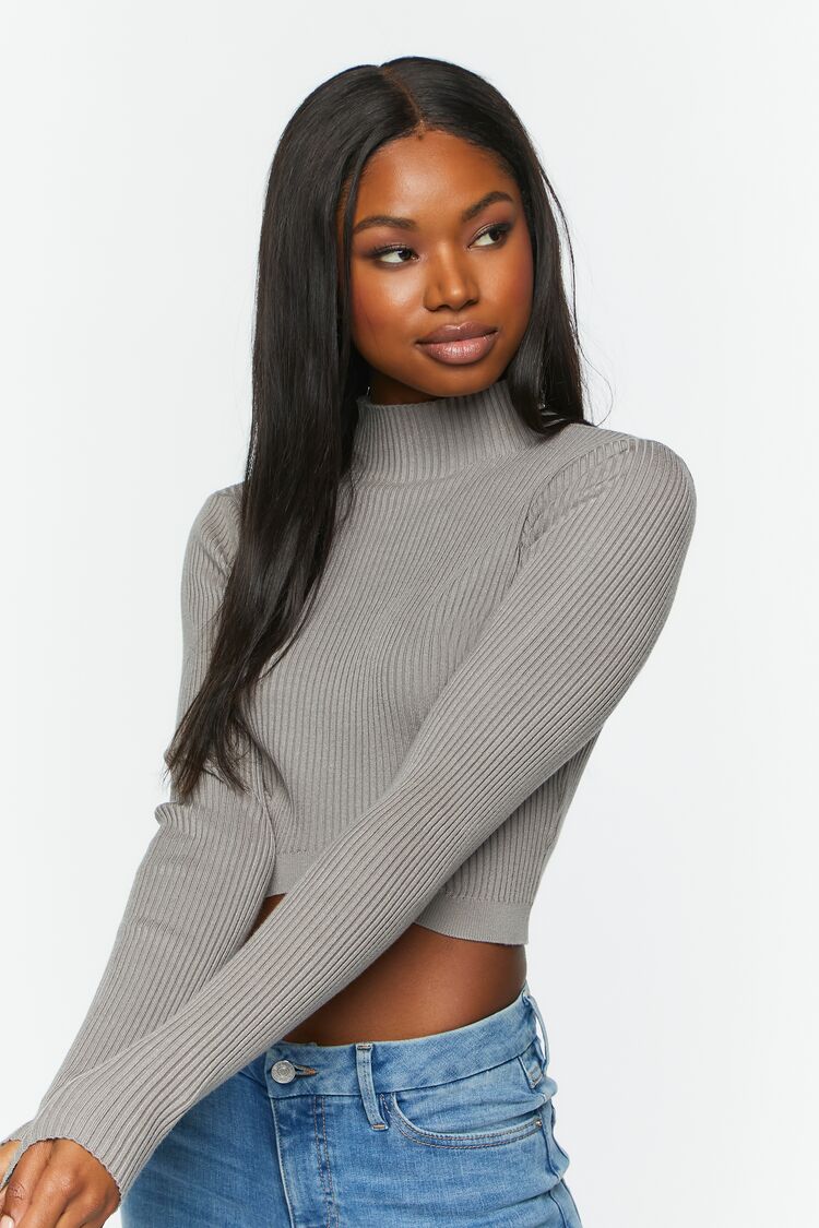 Ribbed Mock Neck Sweater Knit Crop Top 7413