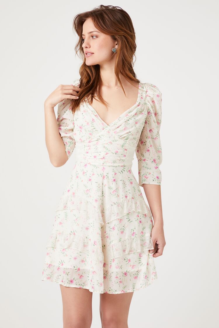 Floral Ruffle-Trim Mini Dress