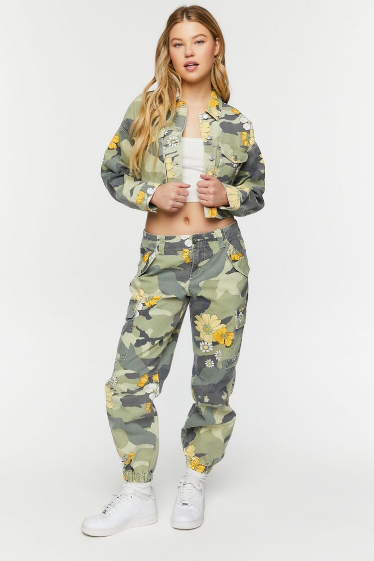 Cotton Canvas Floral Camouflage Pants