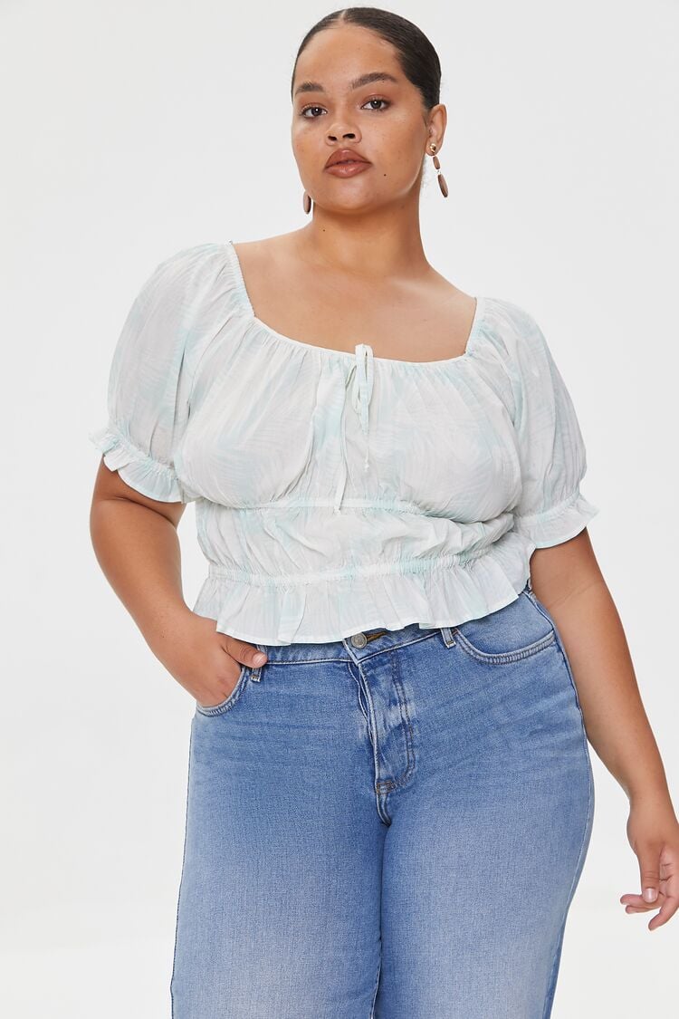 Plus Size Tropical Leaf Print Top