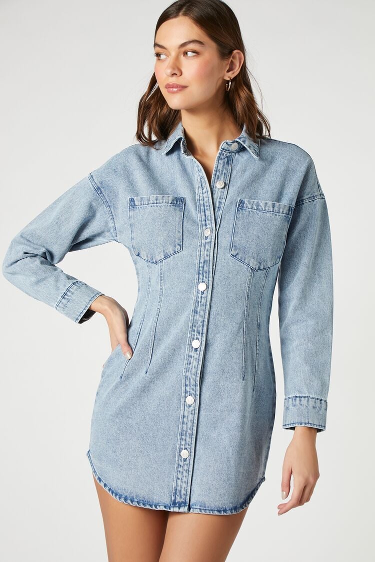 Denim Button-Front Mini Dress