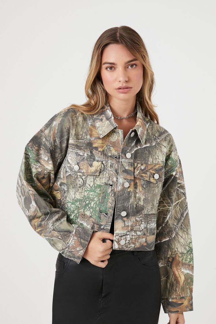 Forever 21 Women's Cropped Camo Trucker Jacket