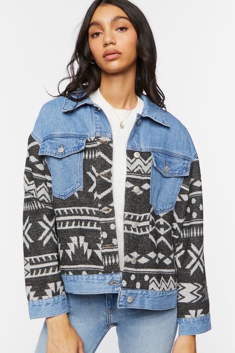 Geo Print Denim Trucker Jacket