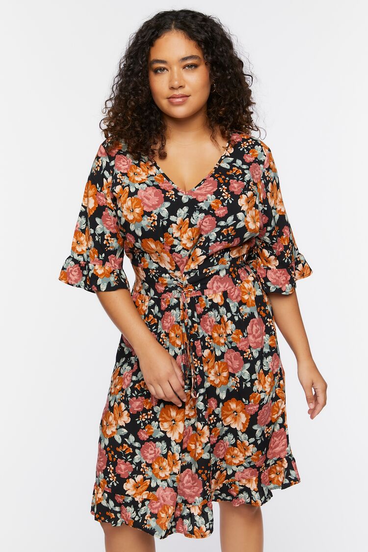 Plus Size Floral Print Mini Dress