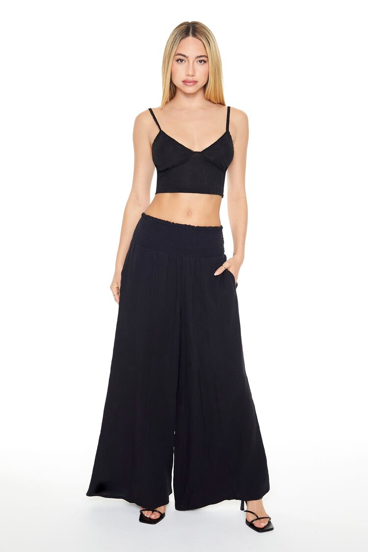 Smocked Wide-Leg Palazzo Pants