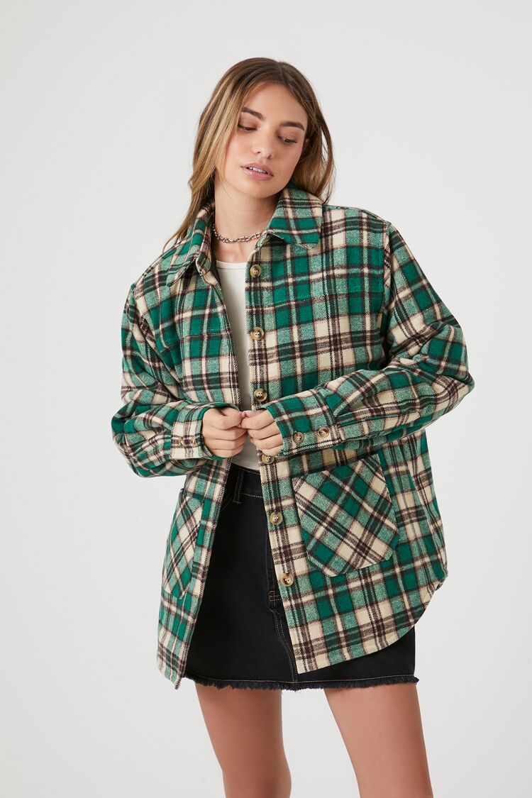 Avec Les Filles Longline Buffalo Green Check popular Shacket Jacket Coat