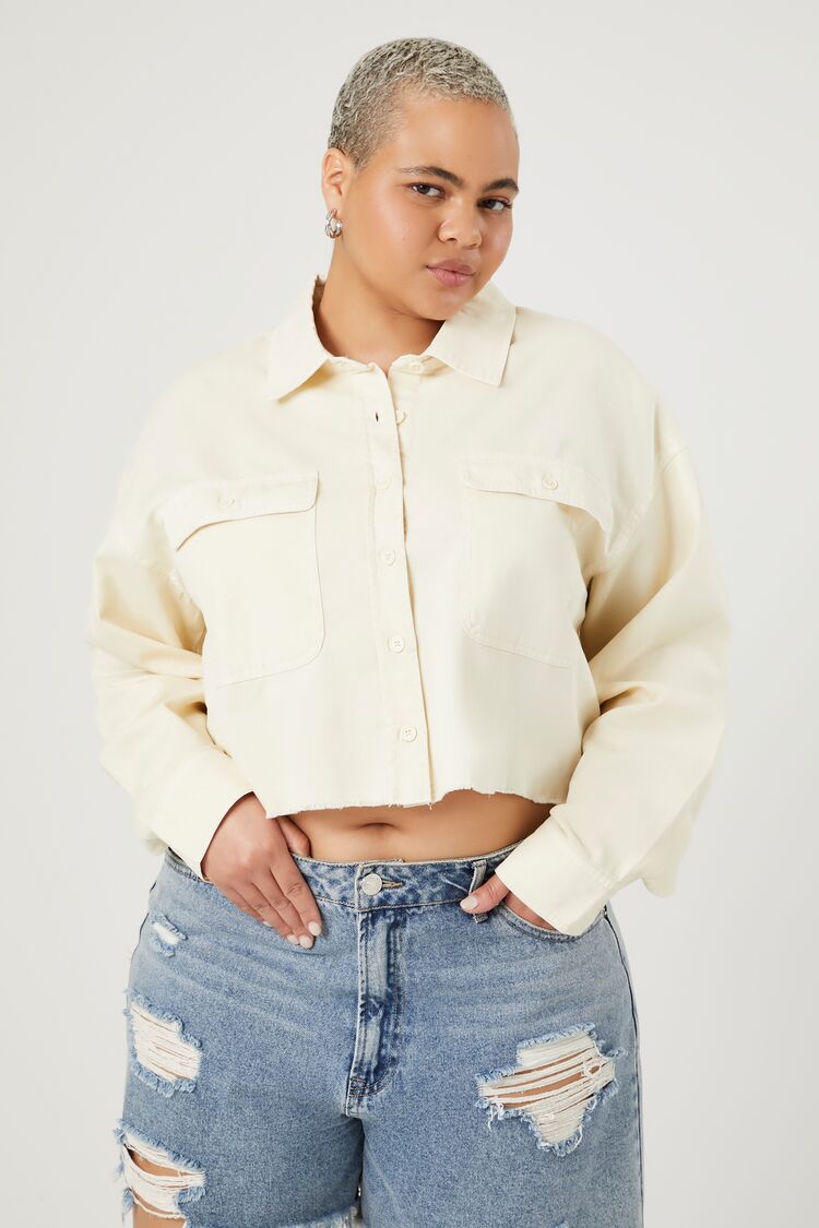 Plus Size Twill Cropped Shirt