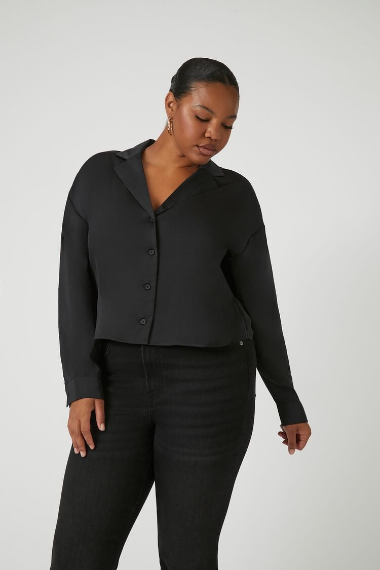 Plus Size Drop-Sleeve Satin Shirt