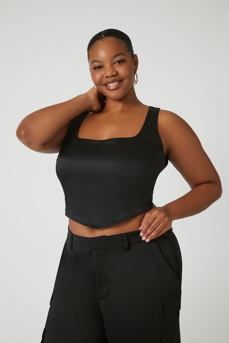 Plus Size Satin Crop Top