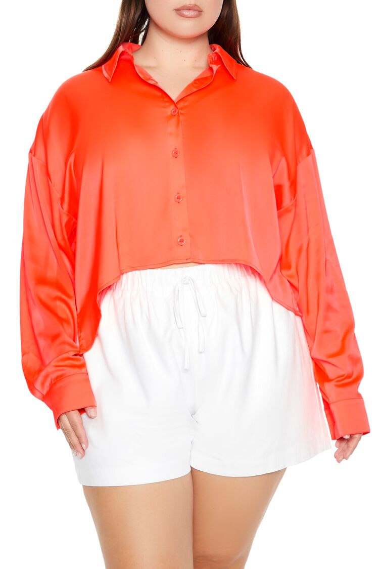 Plus Size High-Low Satin Shirt