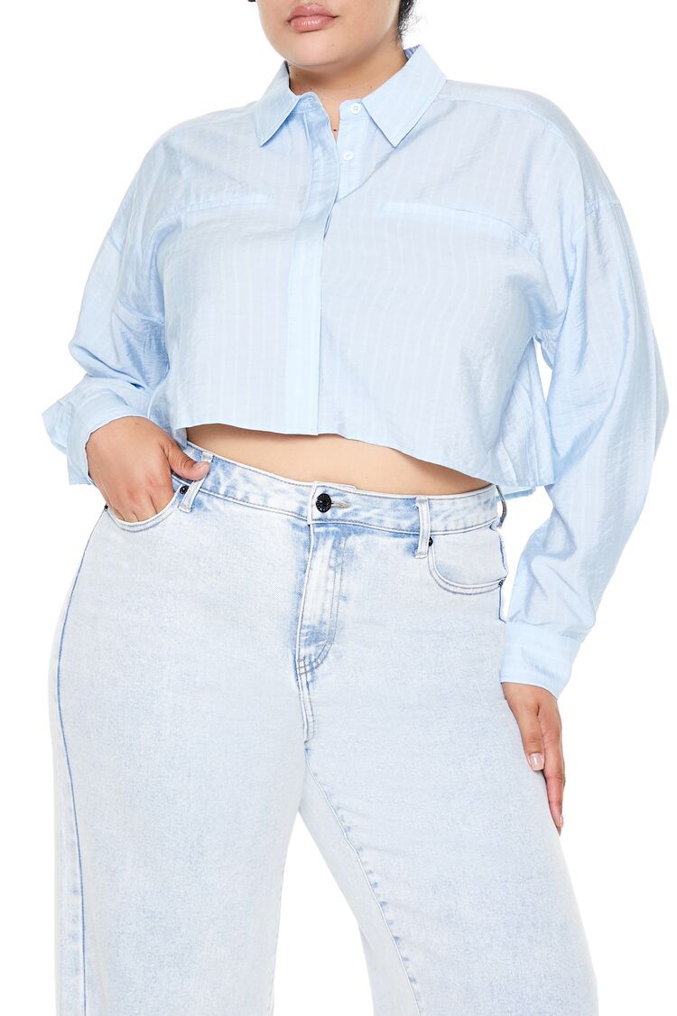 Plus Size Striped Cropped Shirt