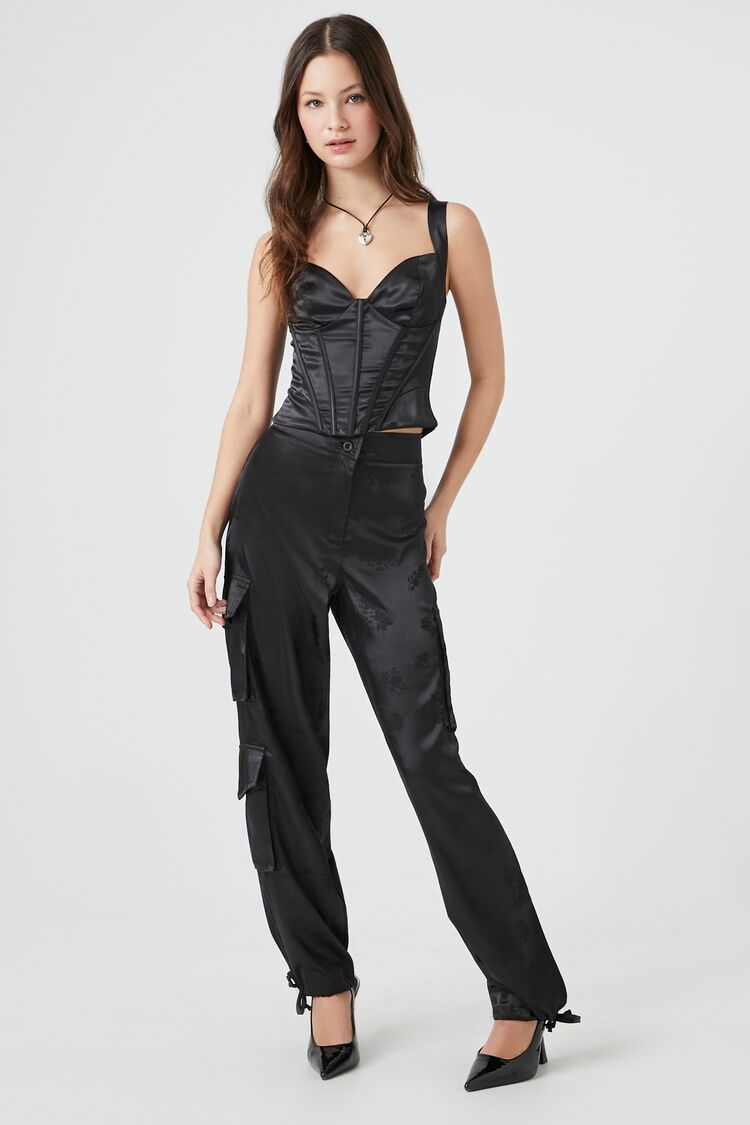 Satin Jacquard Cargo Pants | Forever 21