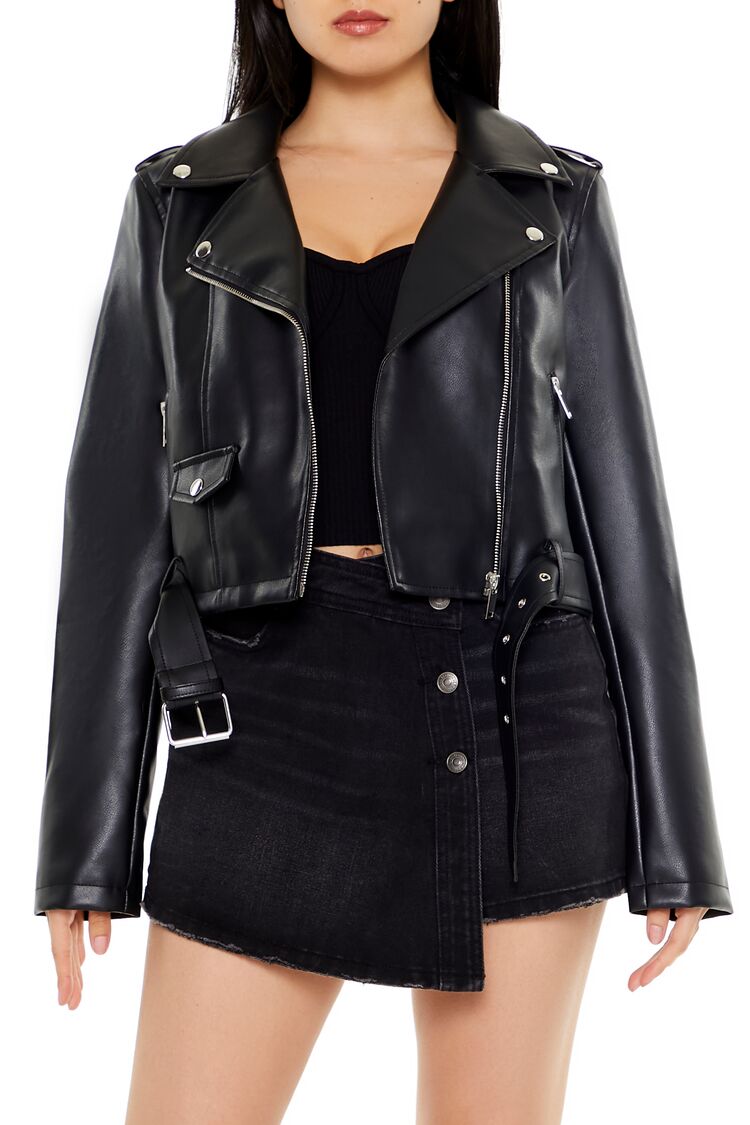 Faux Leather Cropped Moto Jacket