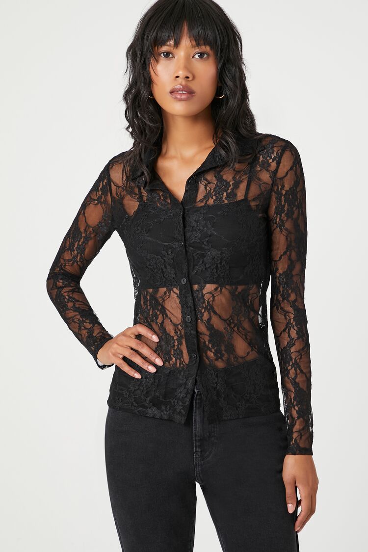 Sheer hotsell lace shirt