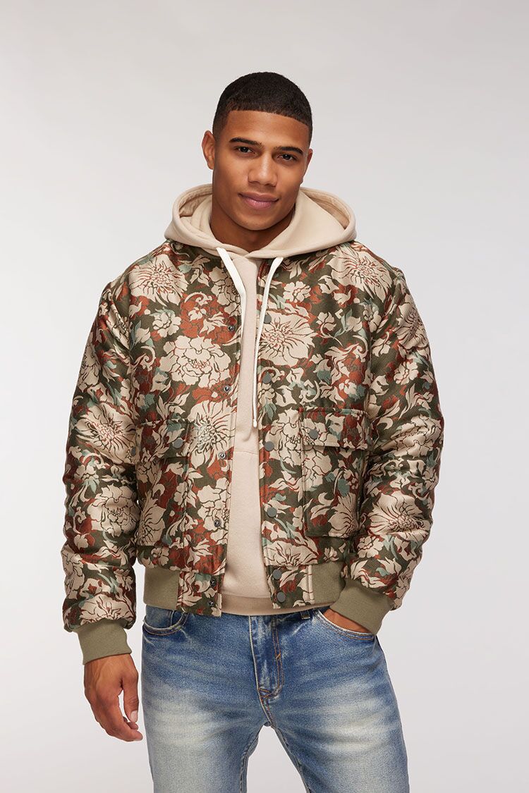 Jacquard Floral Print Bomber Jacket