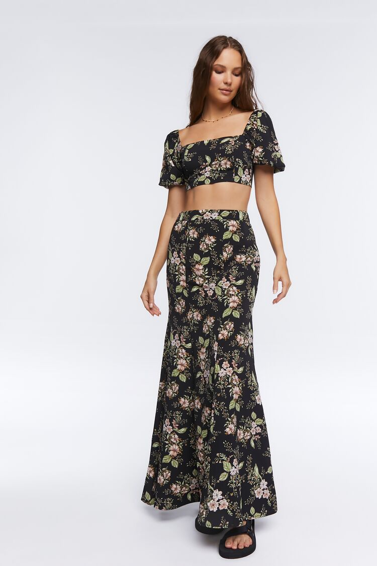 floral crop top set