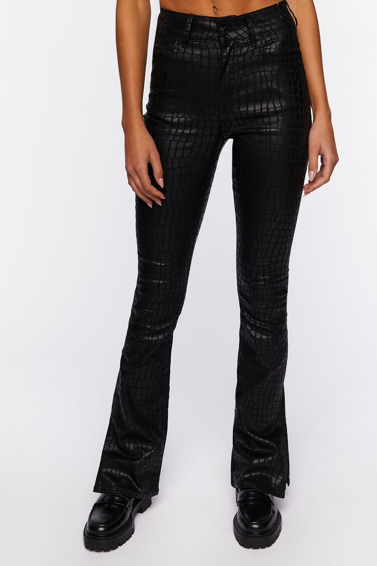 Faux Croc Split-Hem Jeans