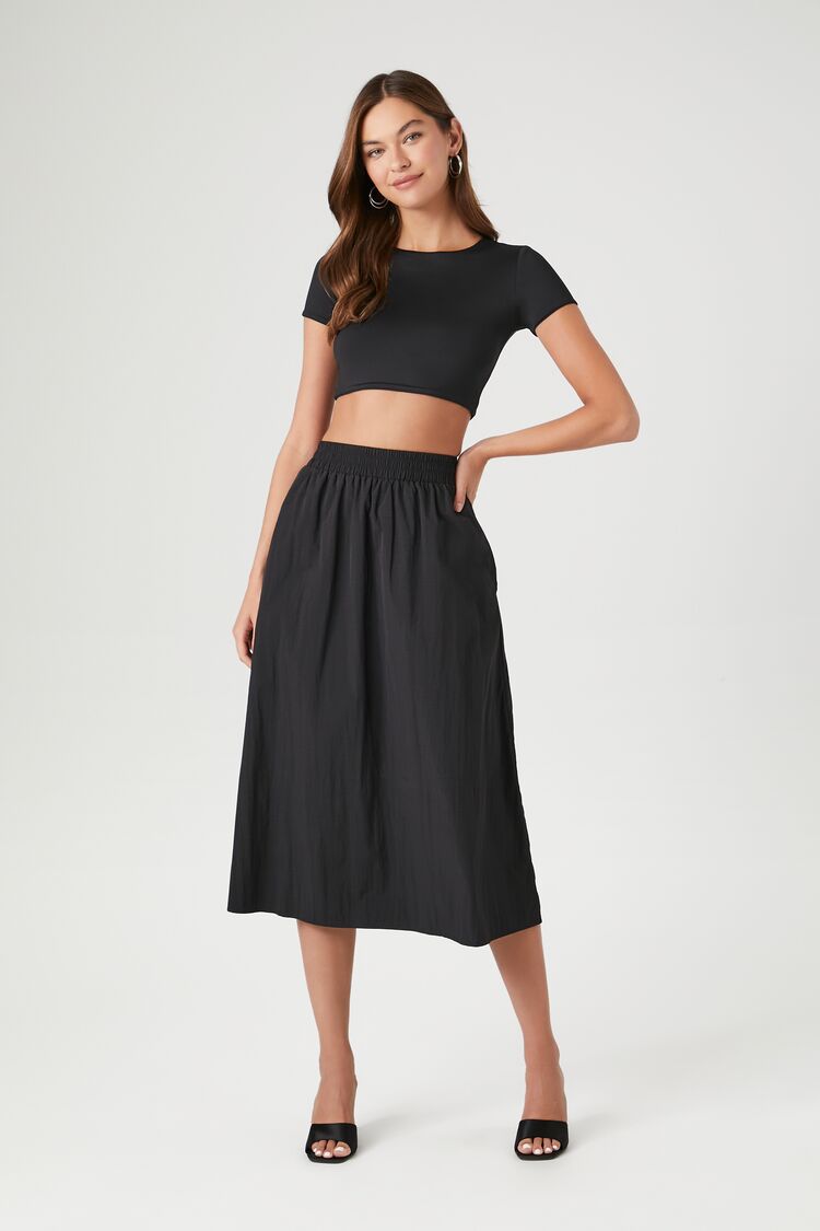 A-Line Nylon Midi Skirt
