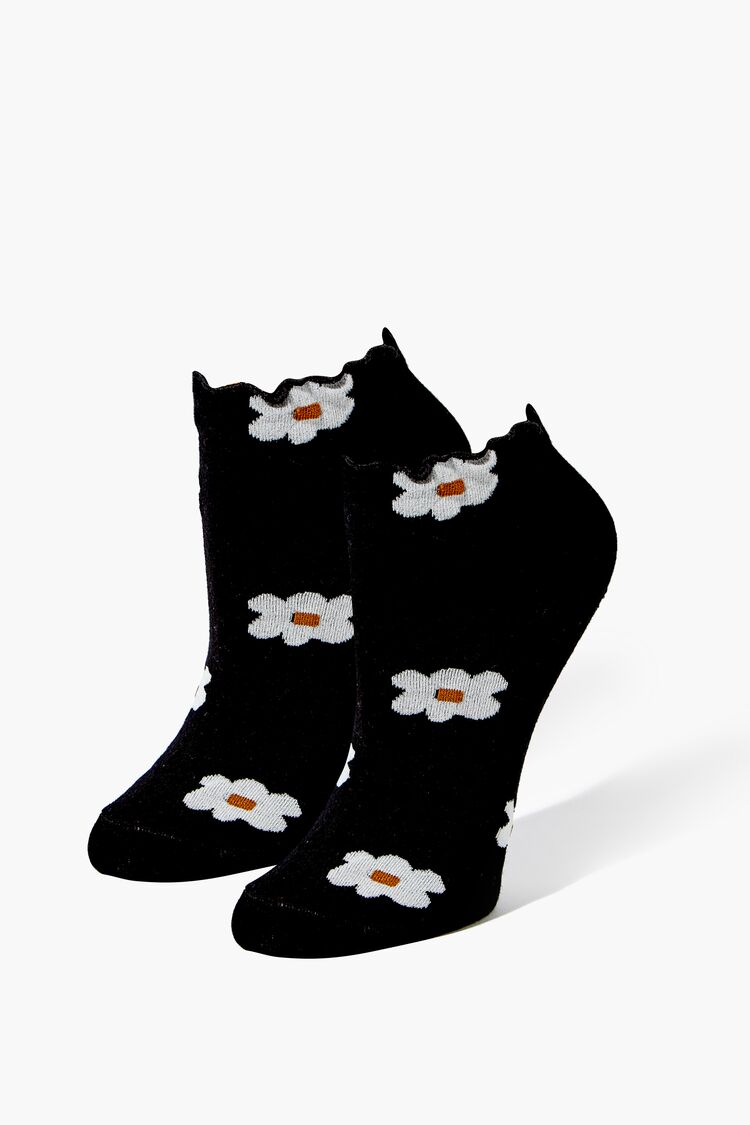 Daisy Print Lettuce-Edge Ankle Socks