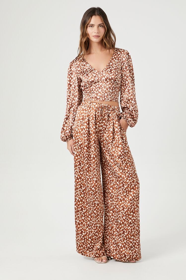 Satin Polka Dot Wide-Leg Pants