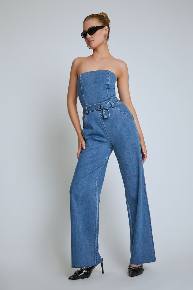 Strapless Belted Denim Jumpsuit | Forever 21