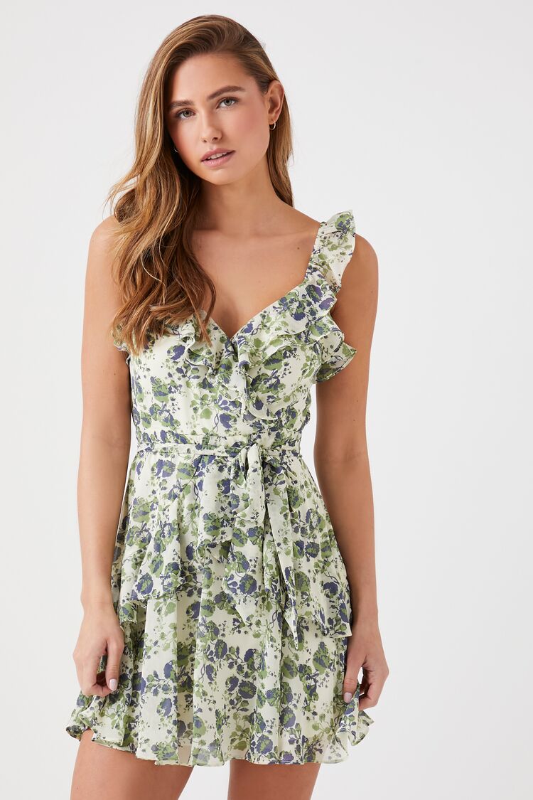 Floral Ruffle-Trim Mini Dress