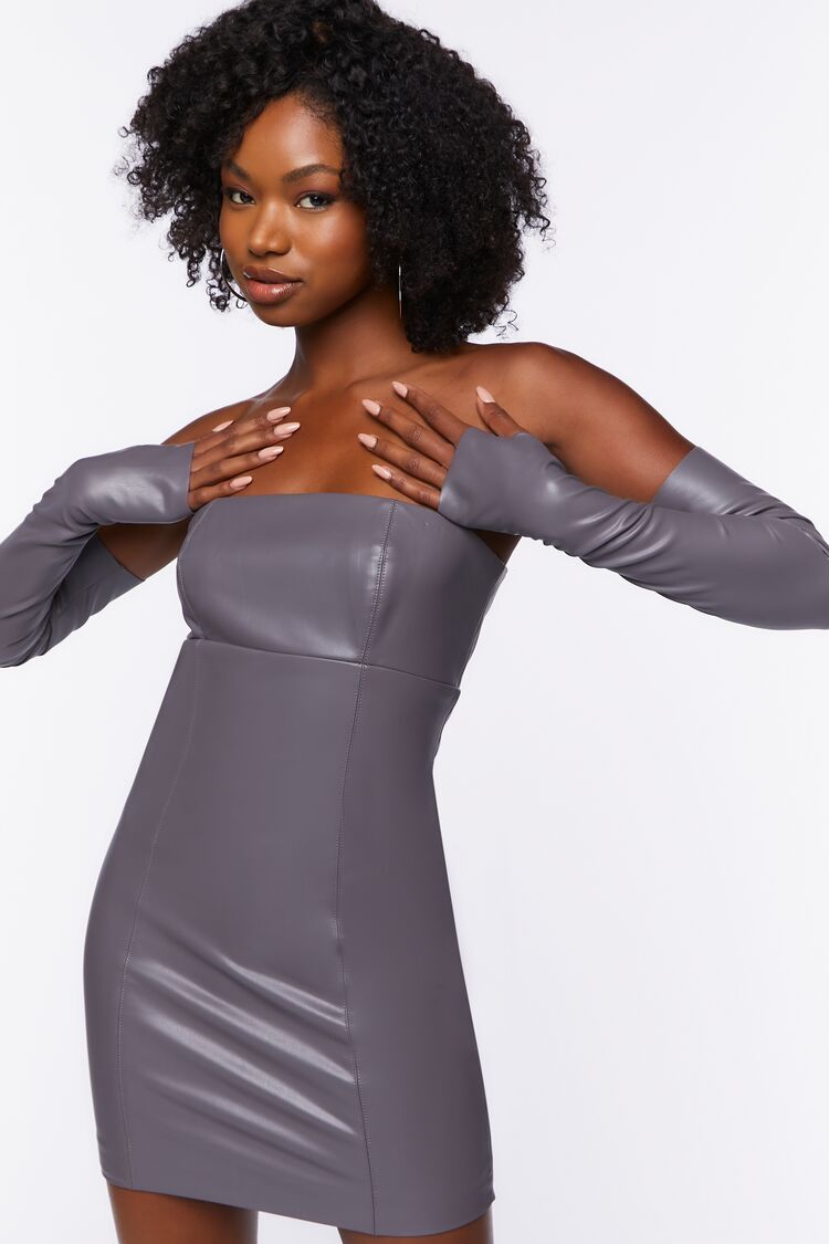 Loey Strapless Faux Leather Dress with Matching Gloves