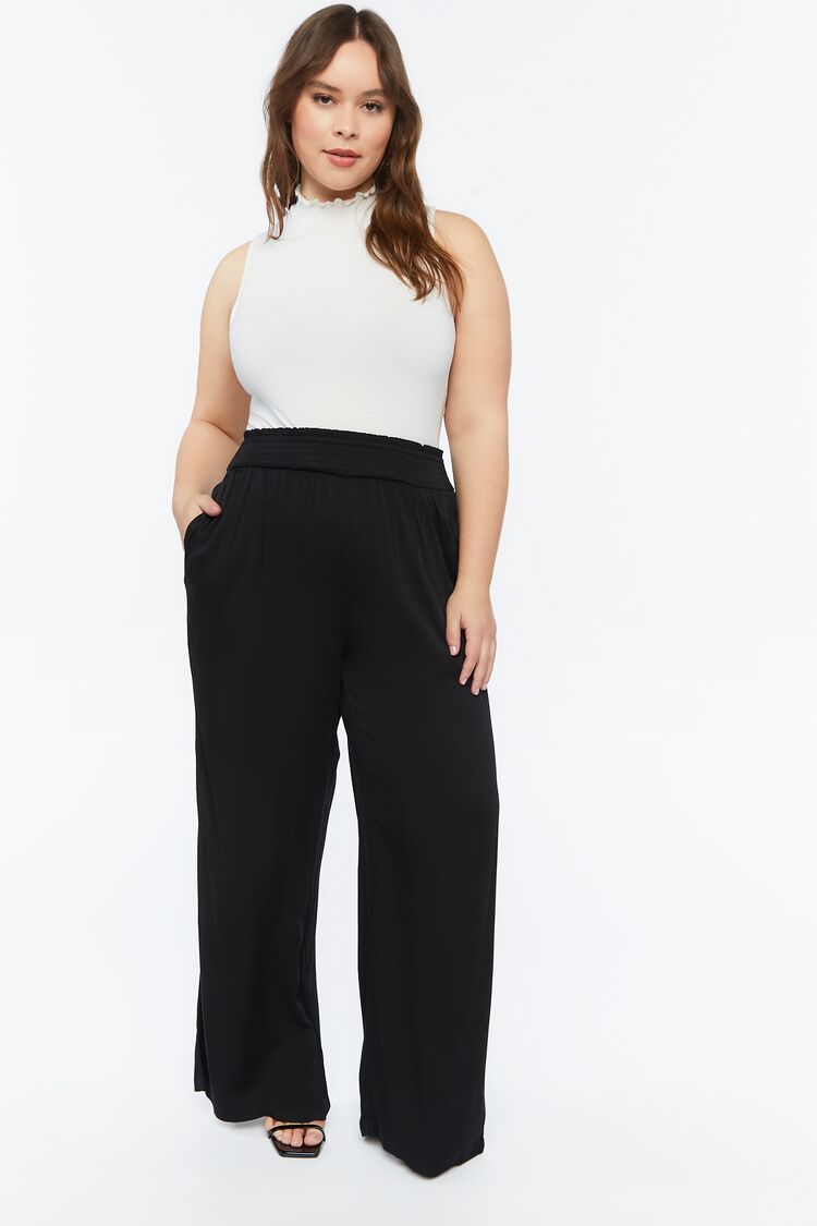 Plus Size Smocked Wide-Leg Pants