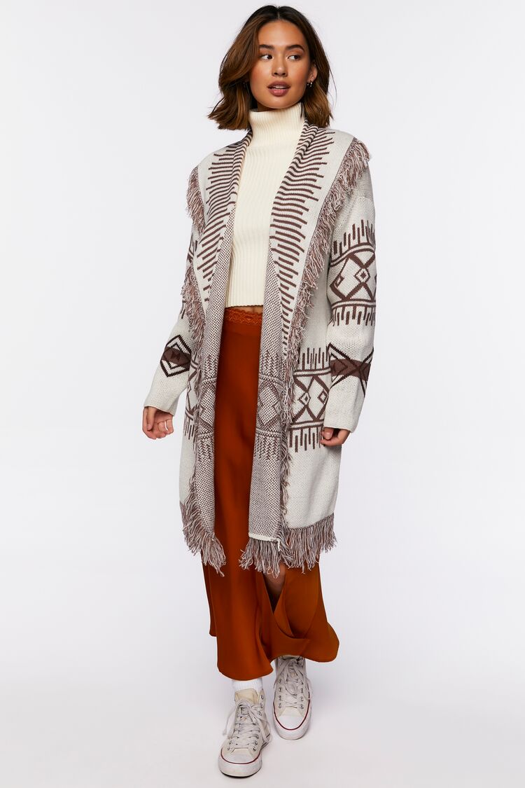 Geo Print Longline Cardigan Sweater