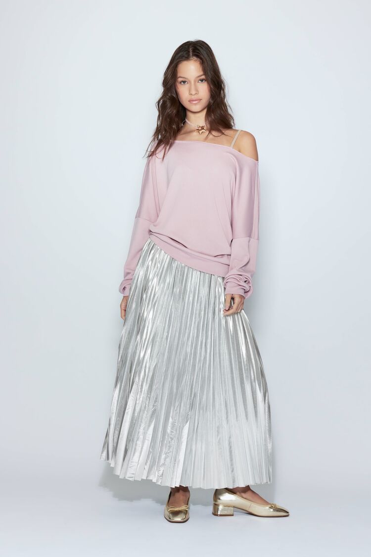 Metallic pleated skirt maxi best sale