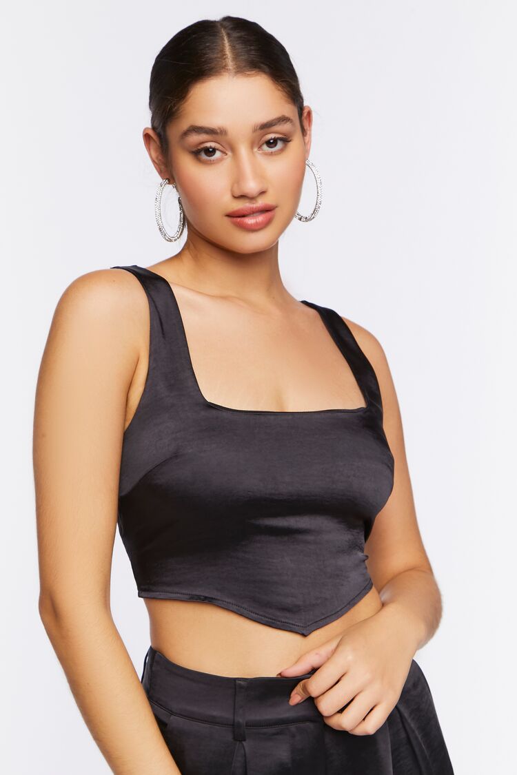 Satin V-Hem Crop Top