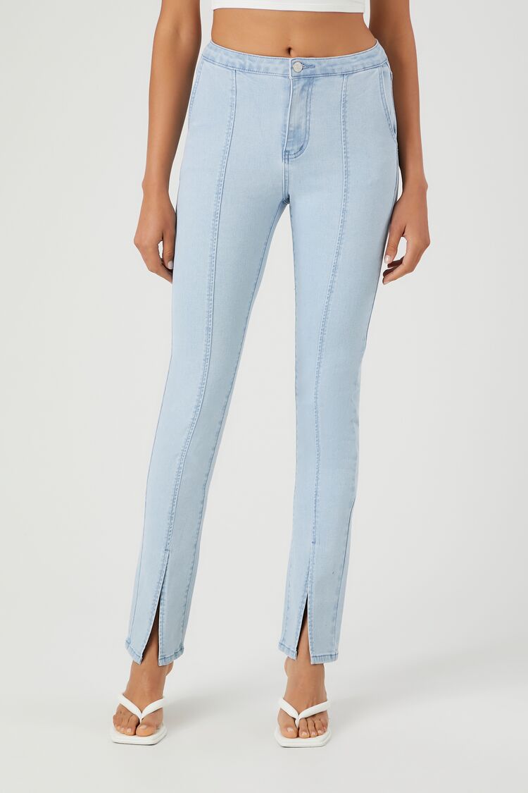 Seamed Split-Hem Straight Jeans