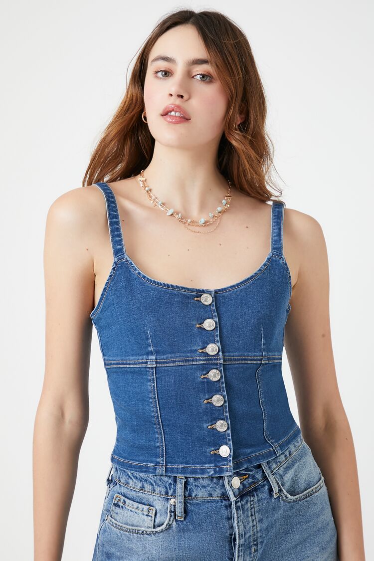 Denim Button-Front Bustier Cami