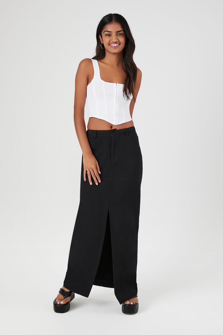 Twill Split-Hem Maxi Skirt