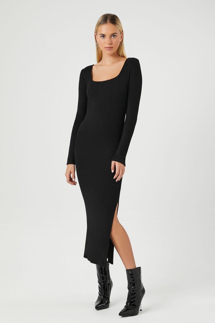 Square-Neck Slit Midi Dress