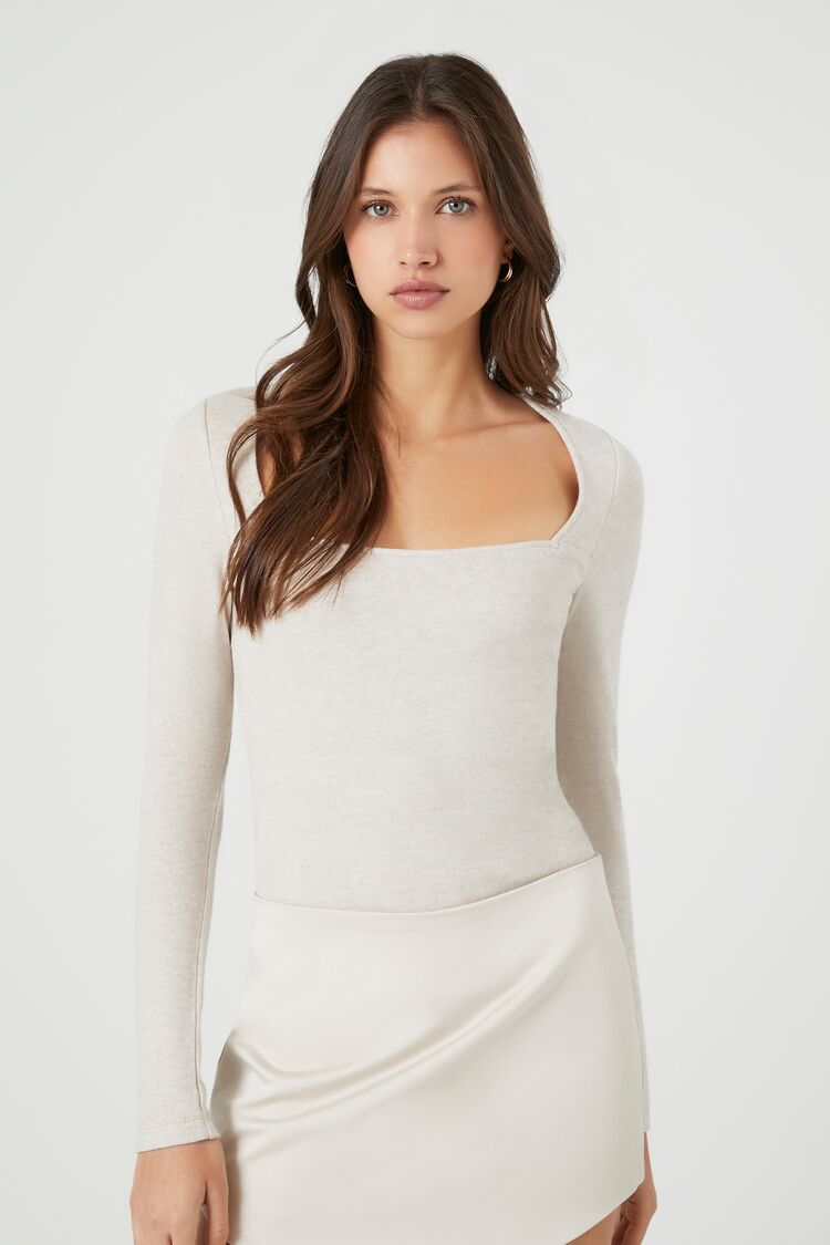 Marled Knit Long-Sleeve Bodysuit