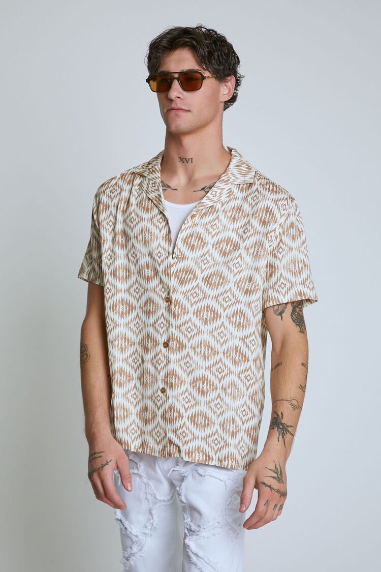 Geo Print Cuban-Collar Shirt