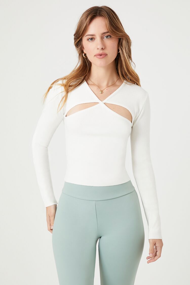 Fitted Sweater-Knit Cutout Top