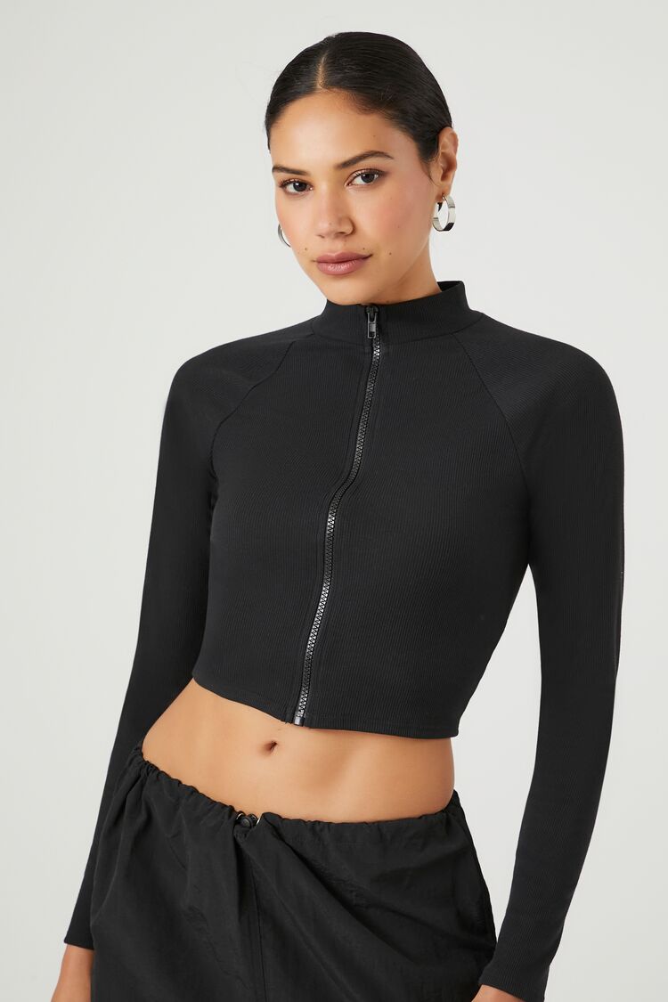 Zip-Up Mock Neck Crop Top | Forever 21