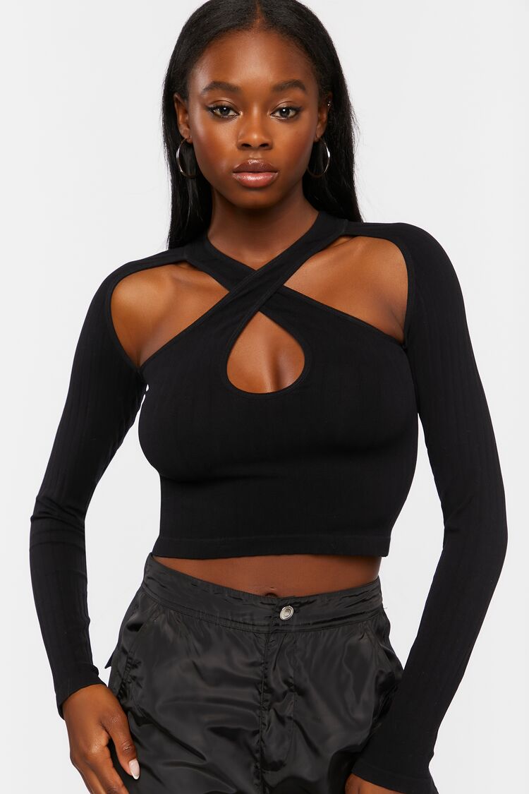 Ribbed Cutout Halter Crop Top