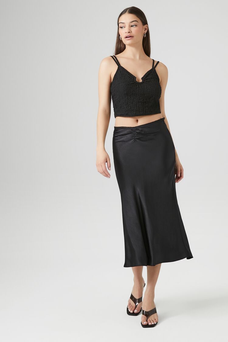 Picot Trim Satin Midi Skirt 3170