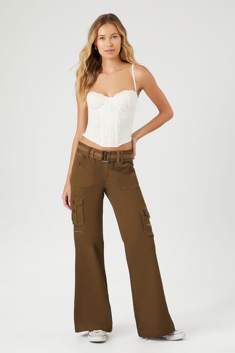 Buy FOREVER 21 Twill Low-Rise Cargo Flare Pants 2024 Online